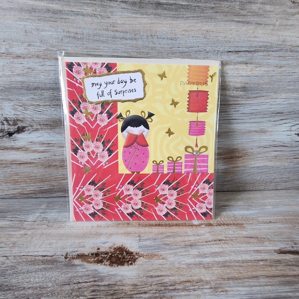 Papyrus Birthday‎ Card Hotchpotch Kokeshi Doll Gold Foil Blank Inside BD 417957